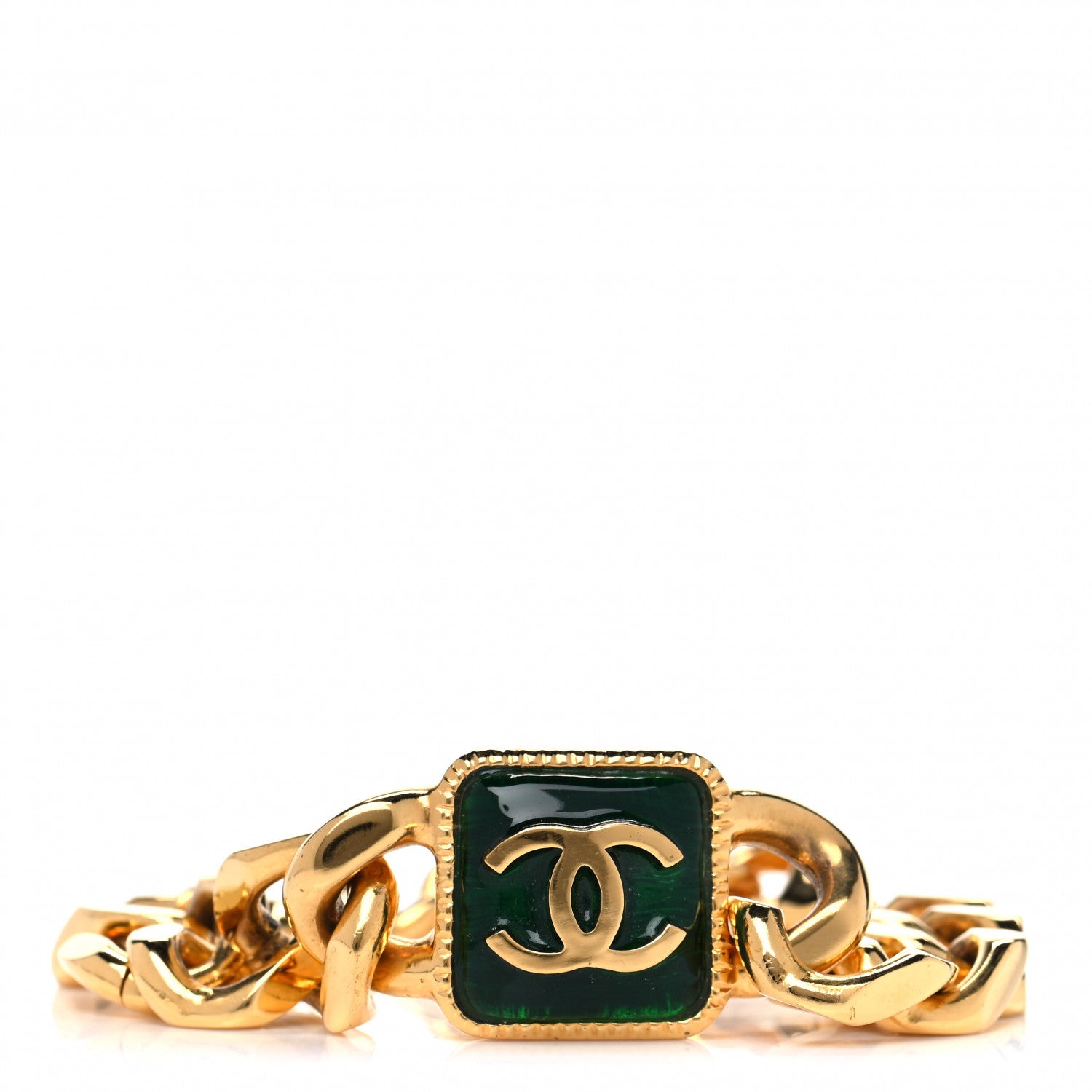 Chanel Pearl CC Chain Link Bracelet Green Gold 1 of 5