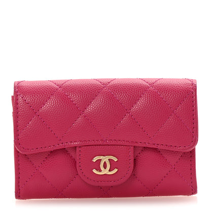 Chanel Caviar Quilted Flap Card Holder Wallet Dark Pink 1 of 9