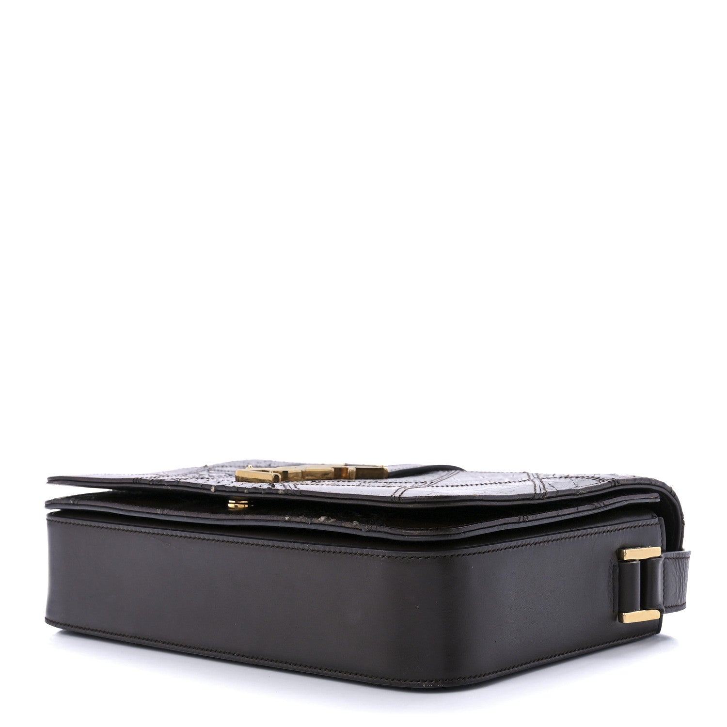 Saint Laurent Reptile Calfskin Embossed Patchwork Animal Monogram Universite Bag Brown 8 of 10