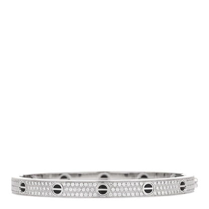 Cartier 18K White Gold Diamond Ceramic LOVE Paved Bracelet 20 2 of 4