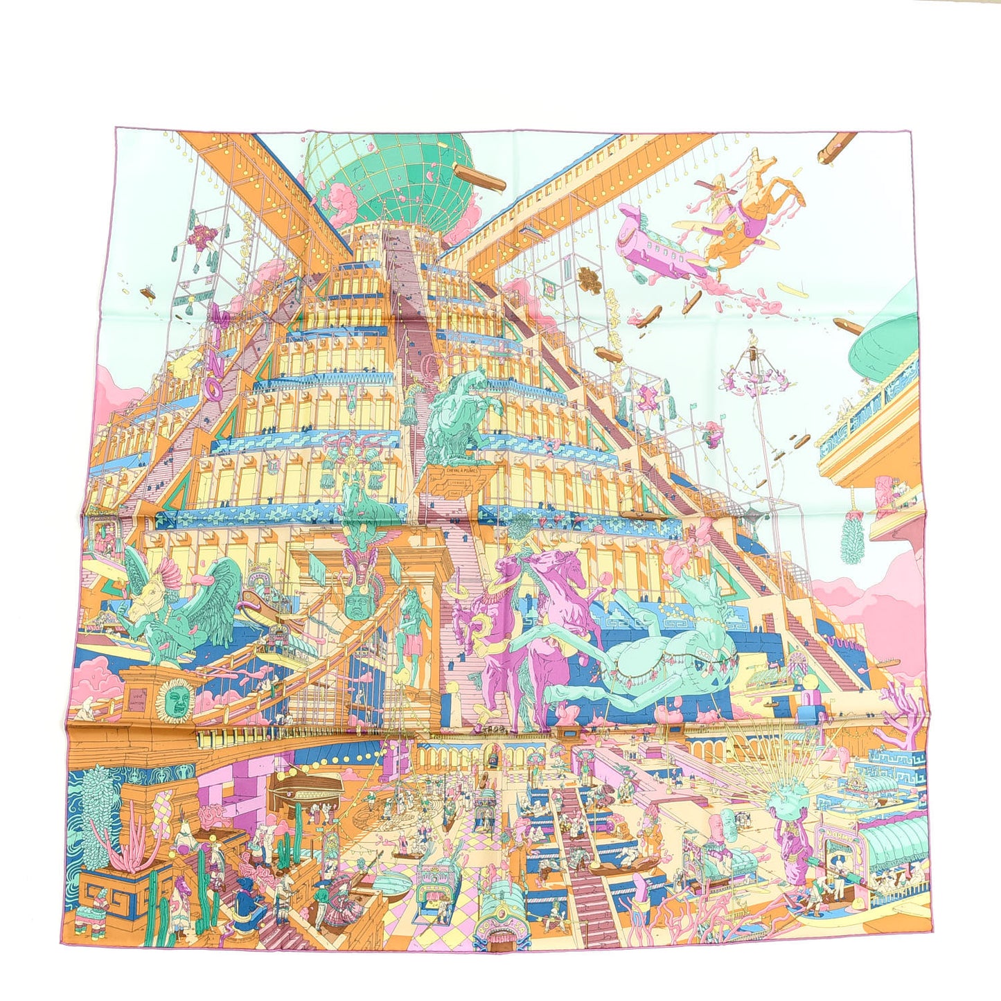 Silk La Legende Du Cheval Scarf 90 Mauve Aqua Camel