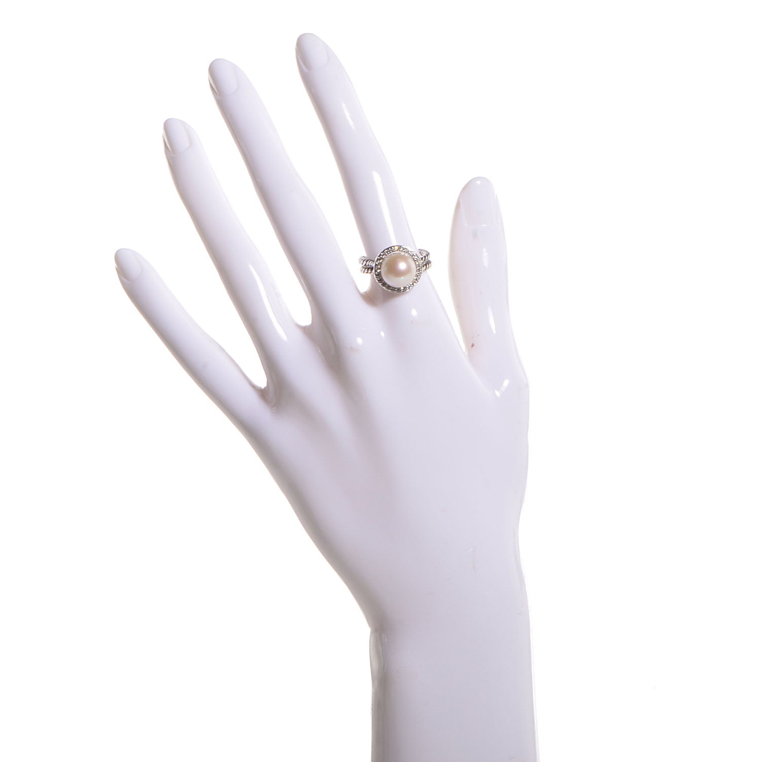 David Yurman Sterling Silver Pave Diamond Pearl Cable Ring Size 6 2 of 6