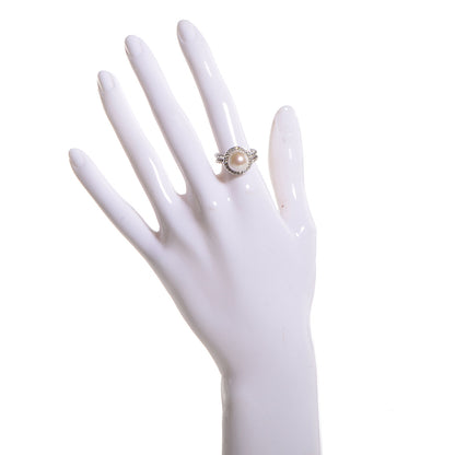 David Yurman Sterling Silver Pave Diamond Pearl Cable Ring Size 6 2 of 6