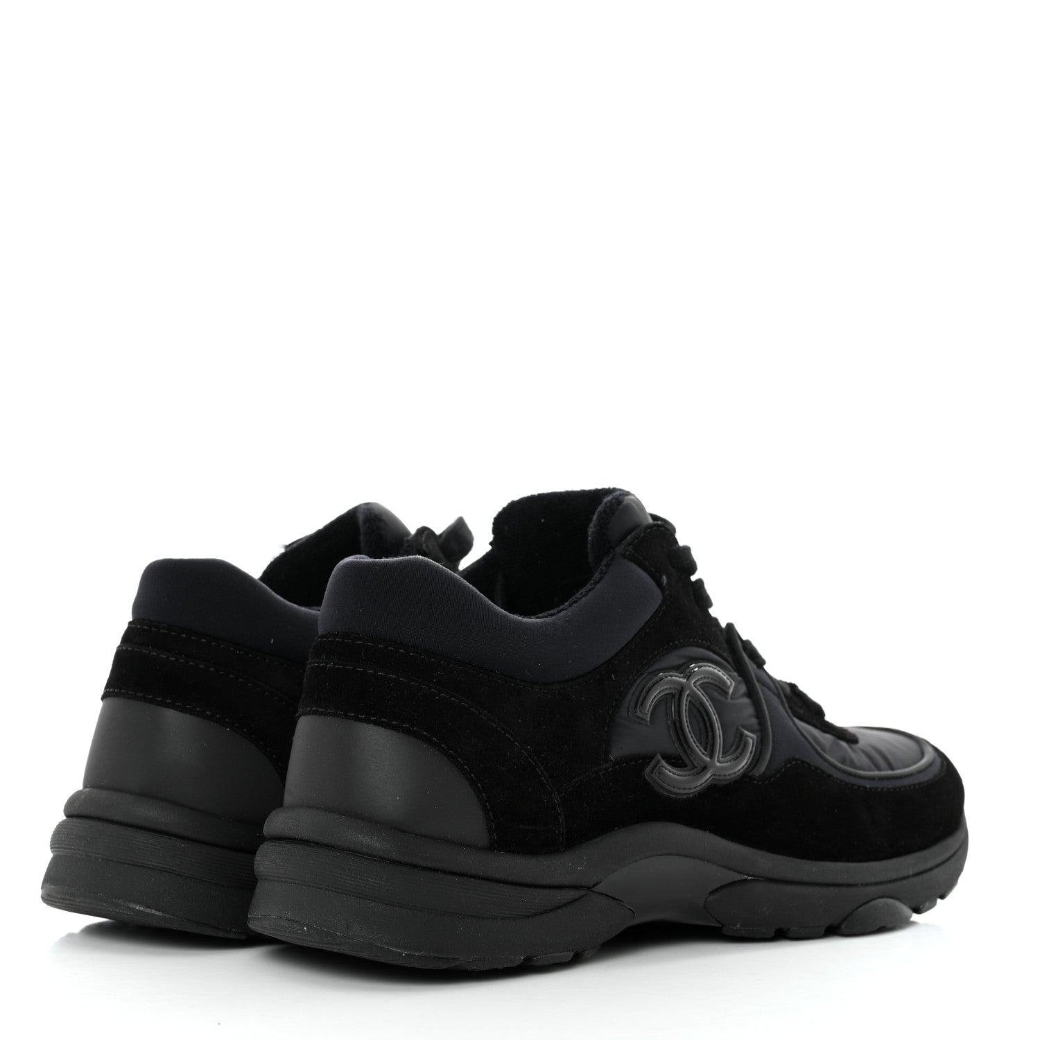 Chanel Fabric Calfskin Suede CC Sneakers 39.5 Black 4 of 9