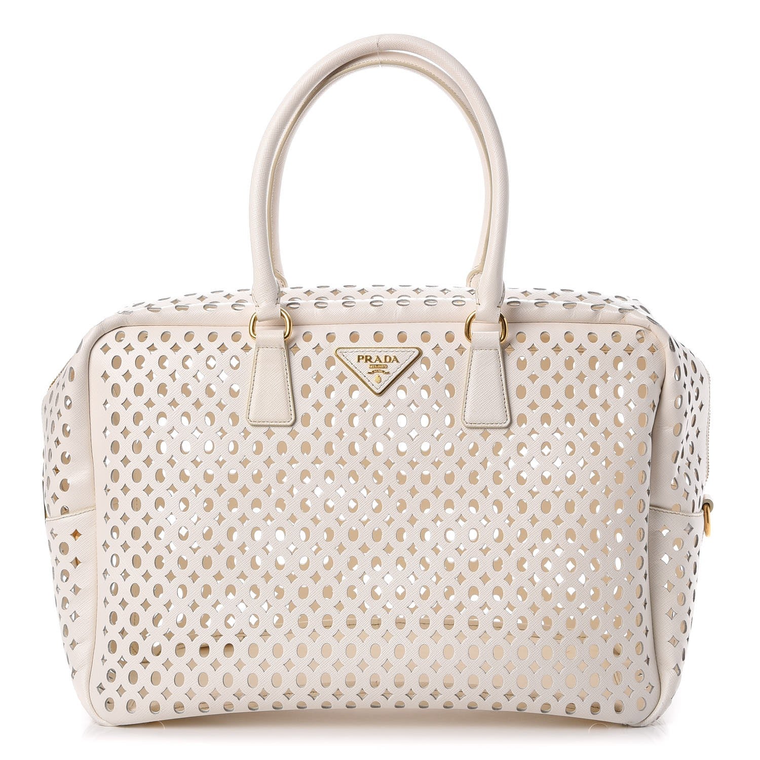 Prada Saffiano Perforated Zip Around Tote Talco 1 of 17