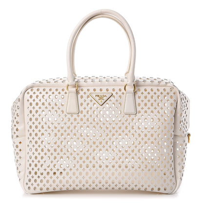 Prada Saffiano Perforated Zip Around Tote Talco 1 of 17