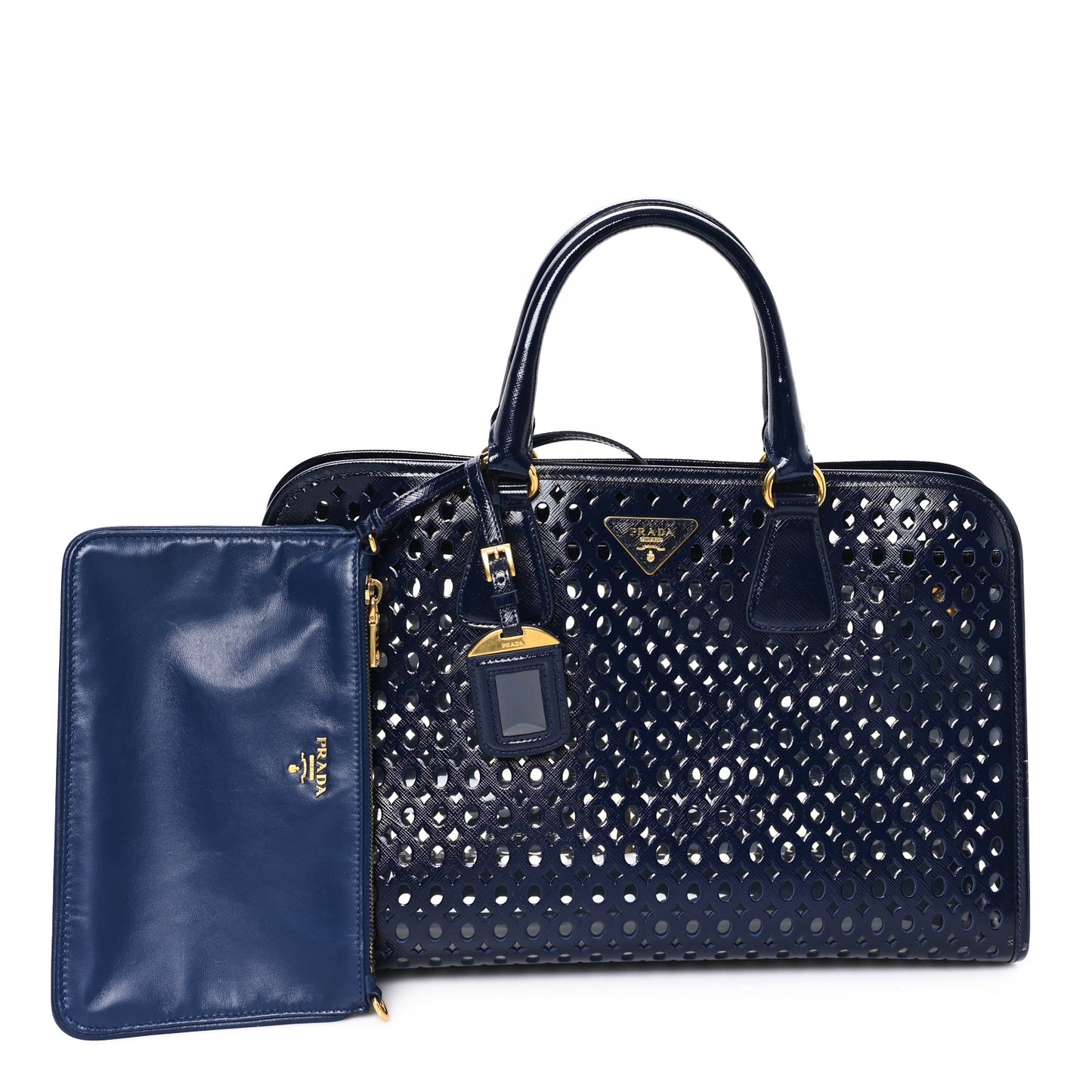 Saffiano Vernice Perforated Tote Royal