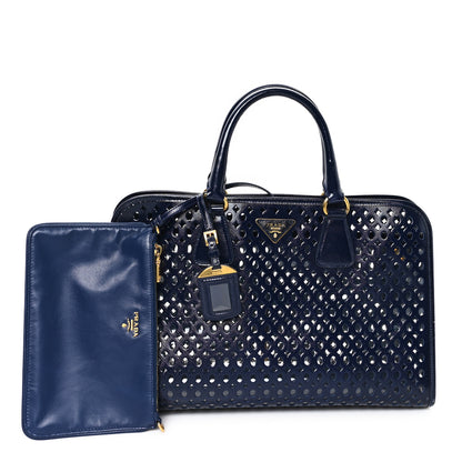 Prada Saffiano Vernice Perforated Tote Royal 3 of 11