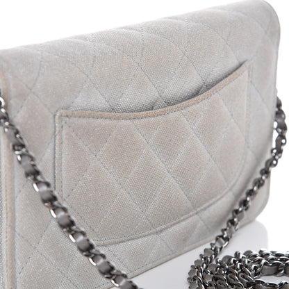Chanel Metallic Canvas Quilted Space Charms Wallet On Chain WOC Silver 8 of 11