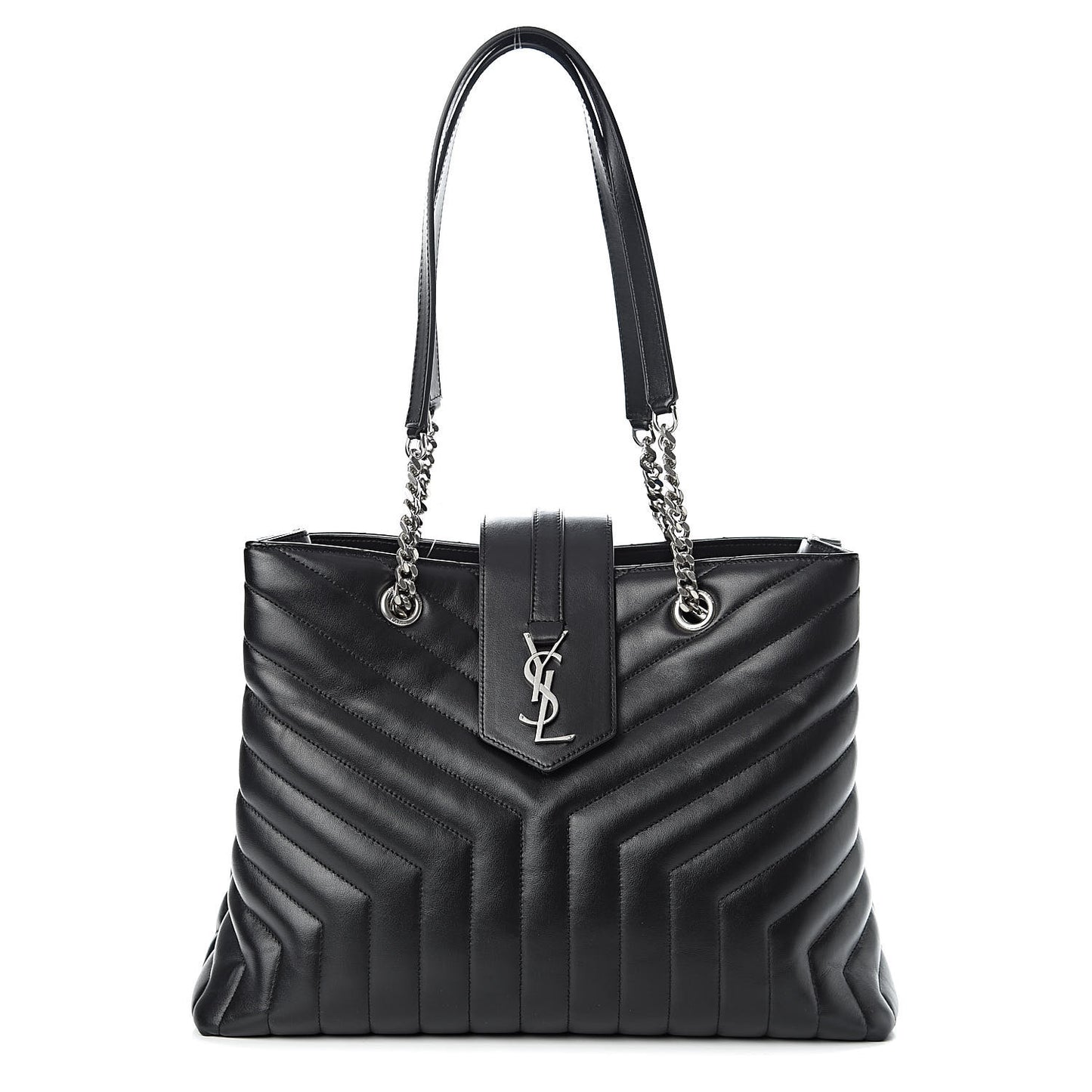 Calfskin Y Quilted Monogram Large Loulou Shopper Black
