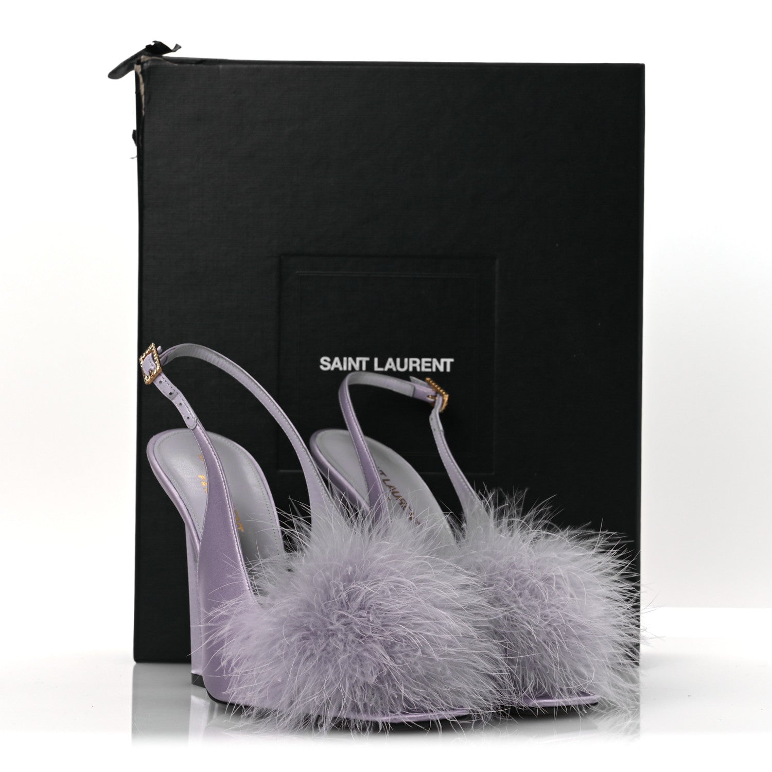 Saint Laurent Crepe Satin Mae Feathered Sandals Slight 38 Poly Grey 14 of 14