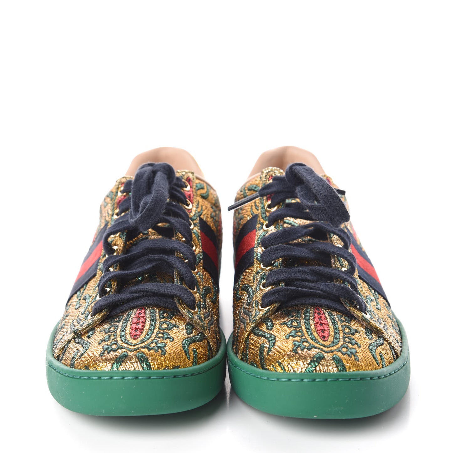 Jacquard Web Embroidered Womens New Ace Sneakers 37 Gold Green