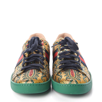 Gucci Jacquard Web Embroidered Womens New Ace Sneakers 37 Gold Green 2 of 8