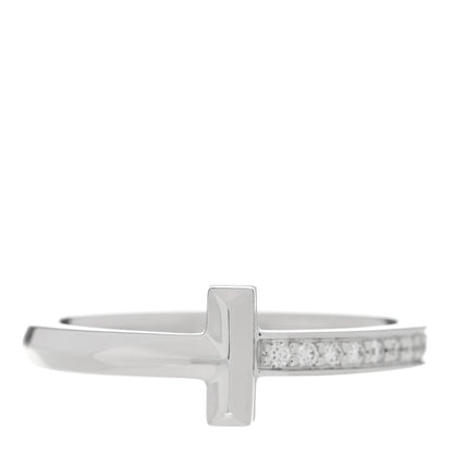 Tiffany 18K White Gold Diamond T T1 Ring 56 7.5 1 of 5