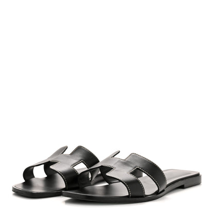 Hermes Box Calfskin Oran Sandals 38.5 Black 4 of 10