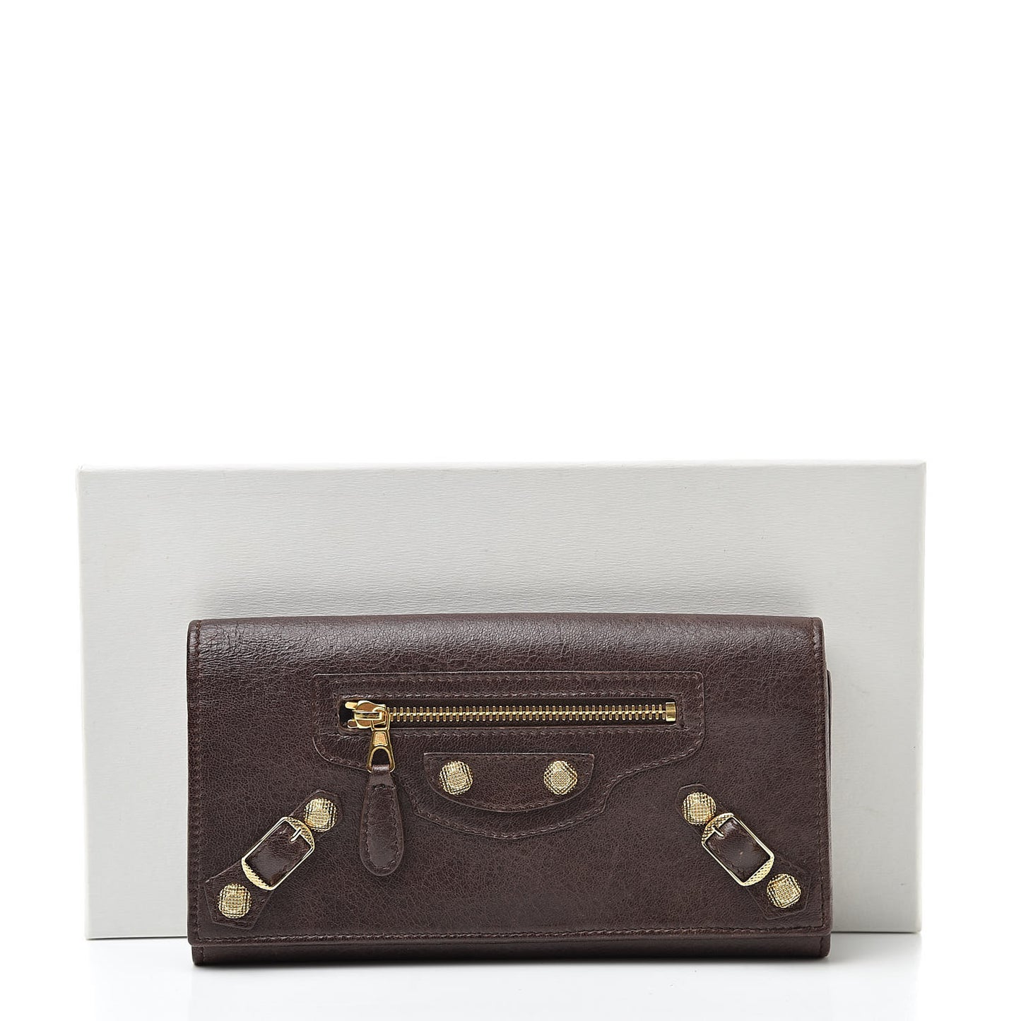 Agneau Giant 12 Gold Hardware Money Wallet Cigare Fonce