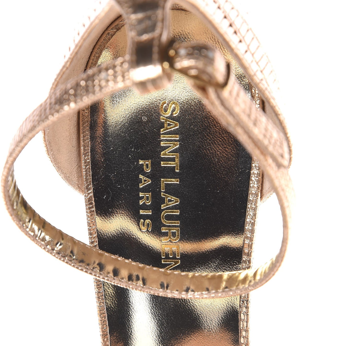 Metallic Lizard Calfskin Embossed Jane 110 Ankle Strap Sandals 40 Gold