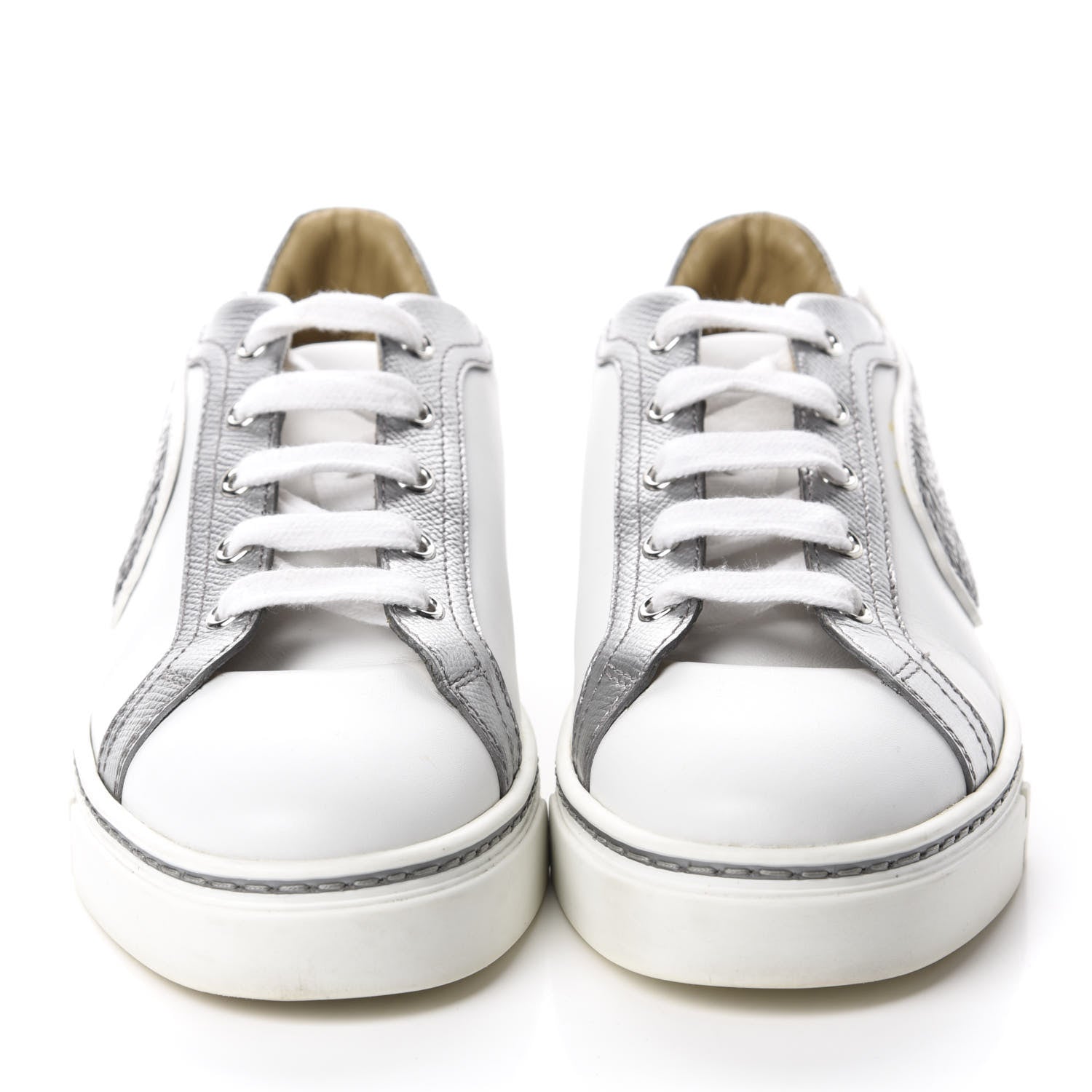 Hermes Calfskin Epsom Womens Velvet Sneakers 37.5 White Silver 2 of 11
