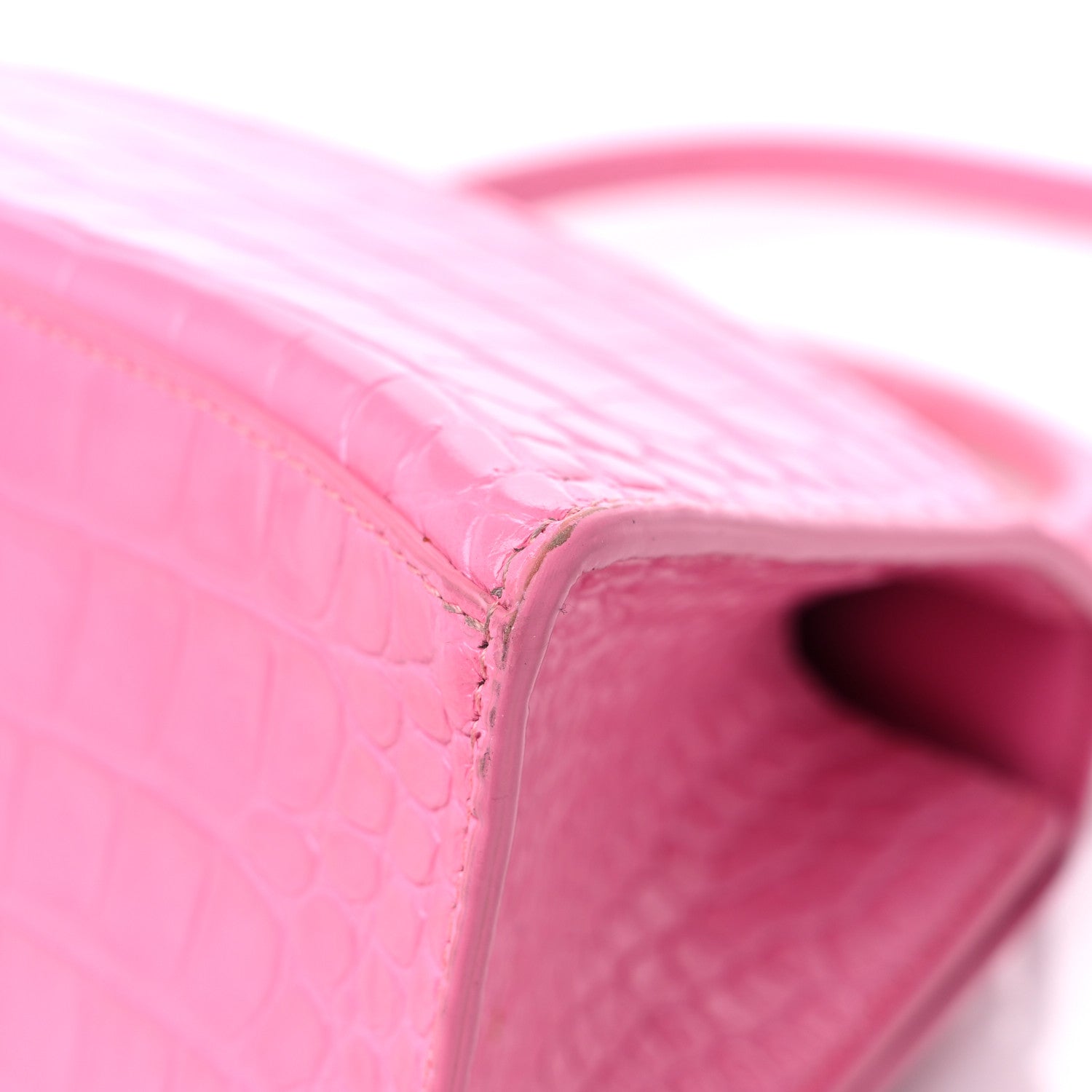 Balenciaga Shiny Calfskin Crocodile Embossed Small Hourglass Top Handle Bag Baby Pink 11 of 18