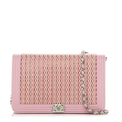 Chanel Calfskin Crystal Studded Boy Wallet On Chain WOC Pink 1 of 8