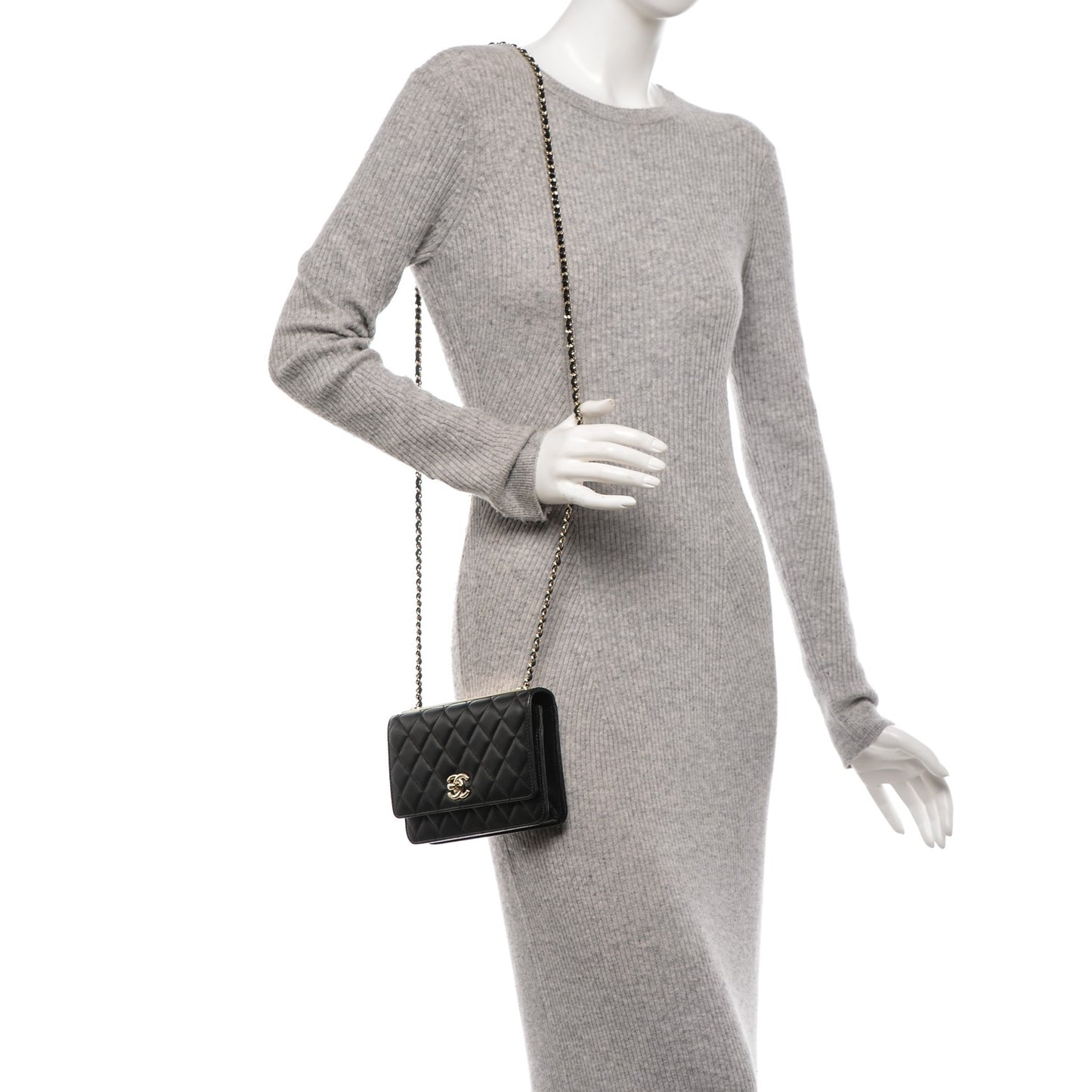 Lambskin Quilted Trendy CC Wallet On Chain WOC Black