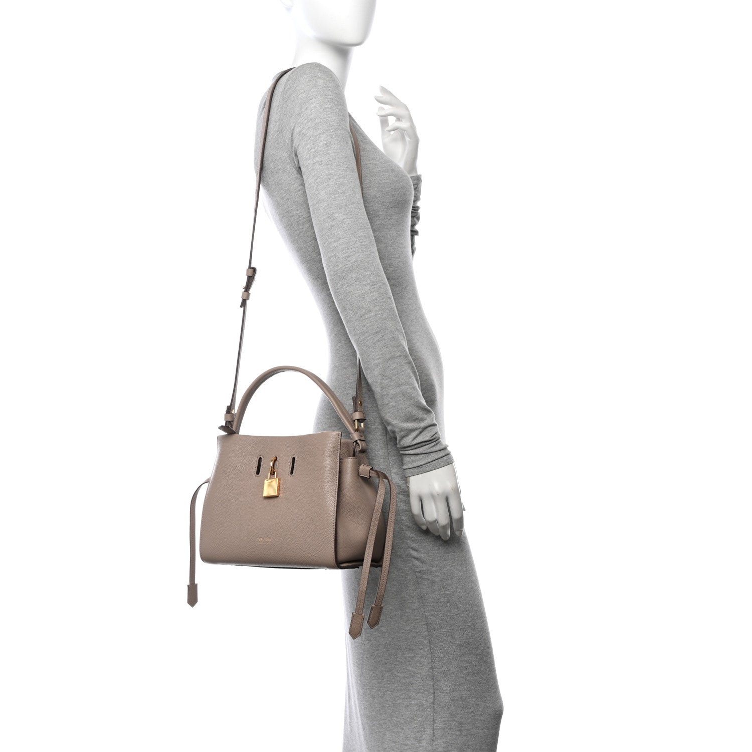Tom Ford Grained Calfskin Small Padlock Top Handle Beige 2 of 12