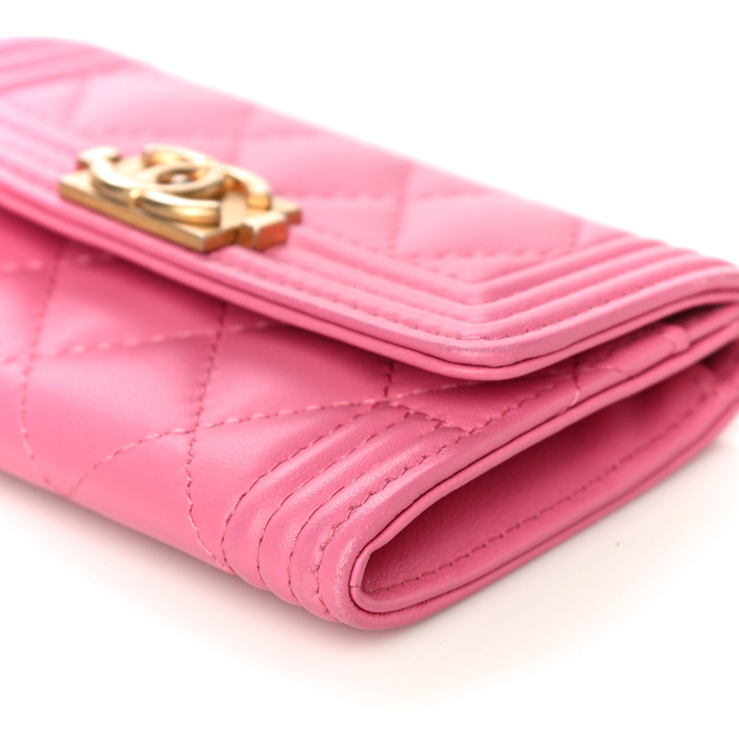 Lambskin Quilted Boy Card Holder Wallet Pink