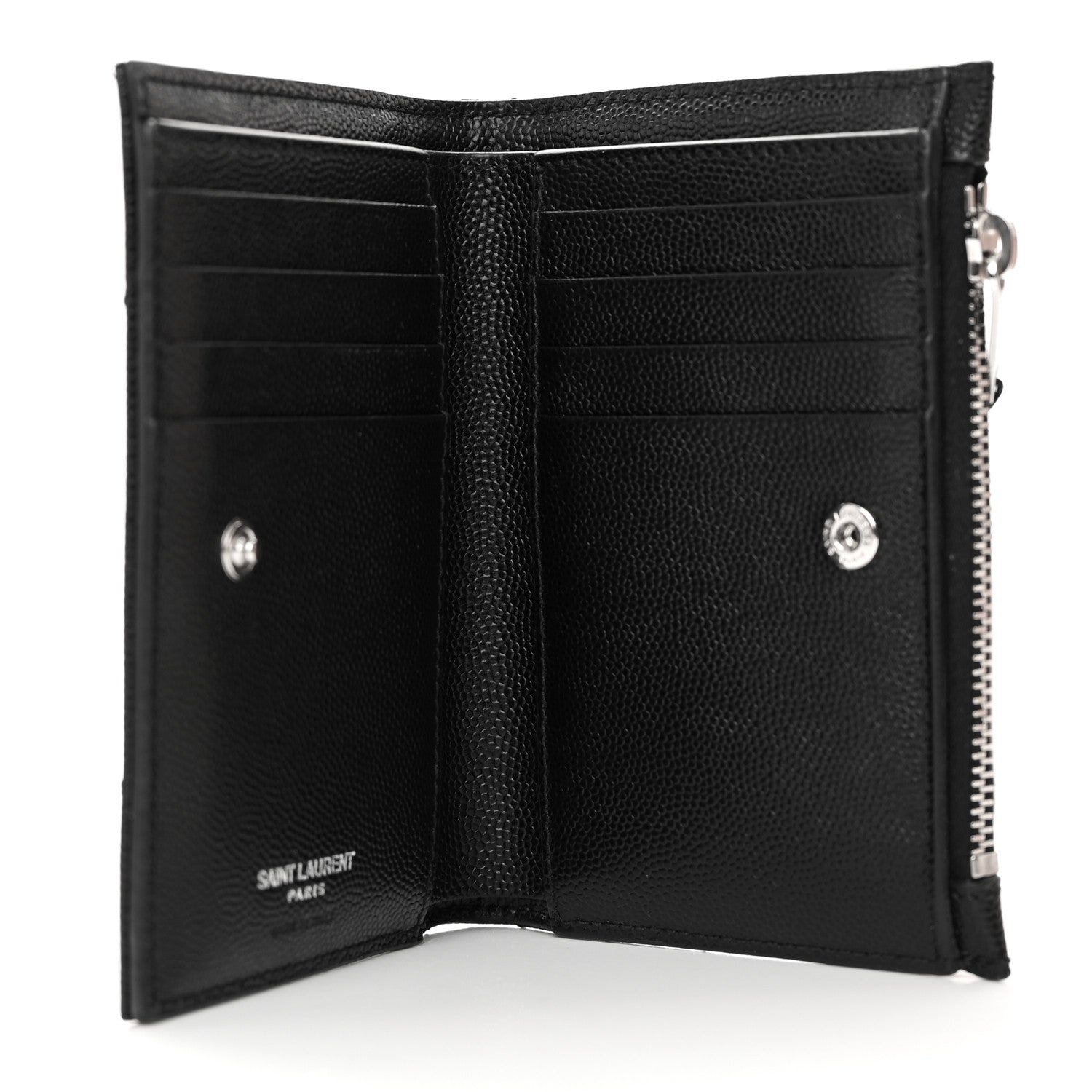 Saint Laurent Grain De Poudre Matelasse Chevron Monogram Zipped Two-Part Wallet Black 5 of 8