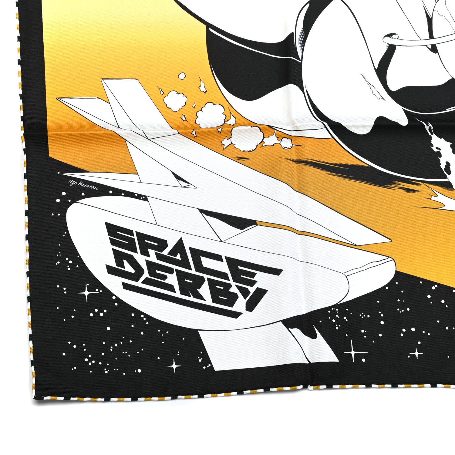 Hermes Silk Space Derby Scarf 90 Black White Gold 5 of 6