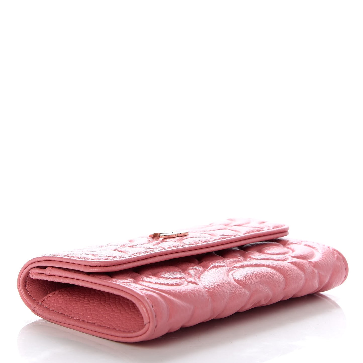 Caviar Camellia Embossed Card Holder Wallet Pink