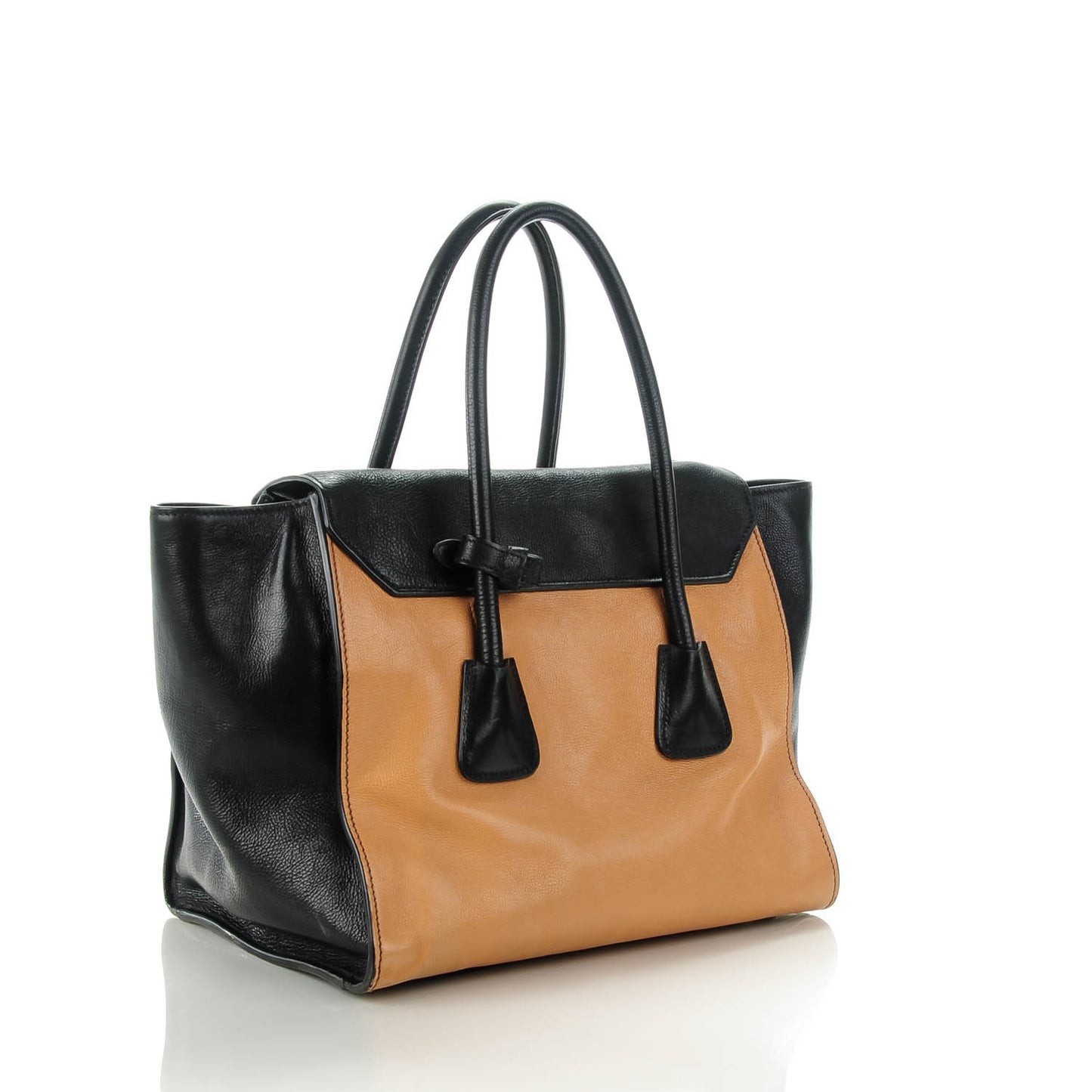 Glace Calf Large Twin Pocket Tote Naturale Black
