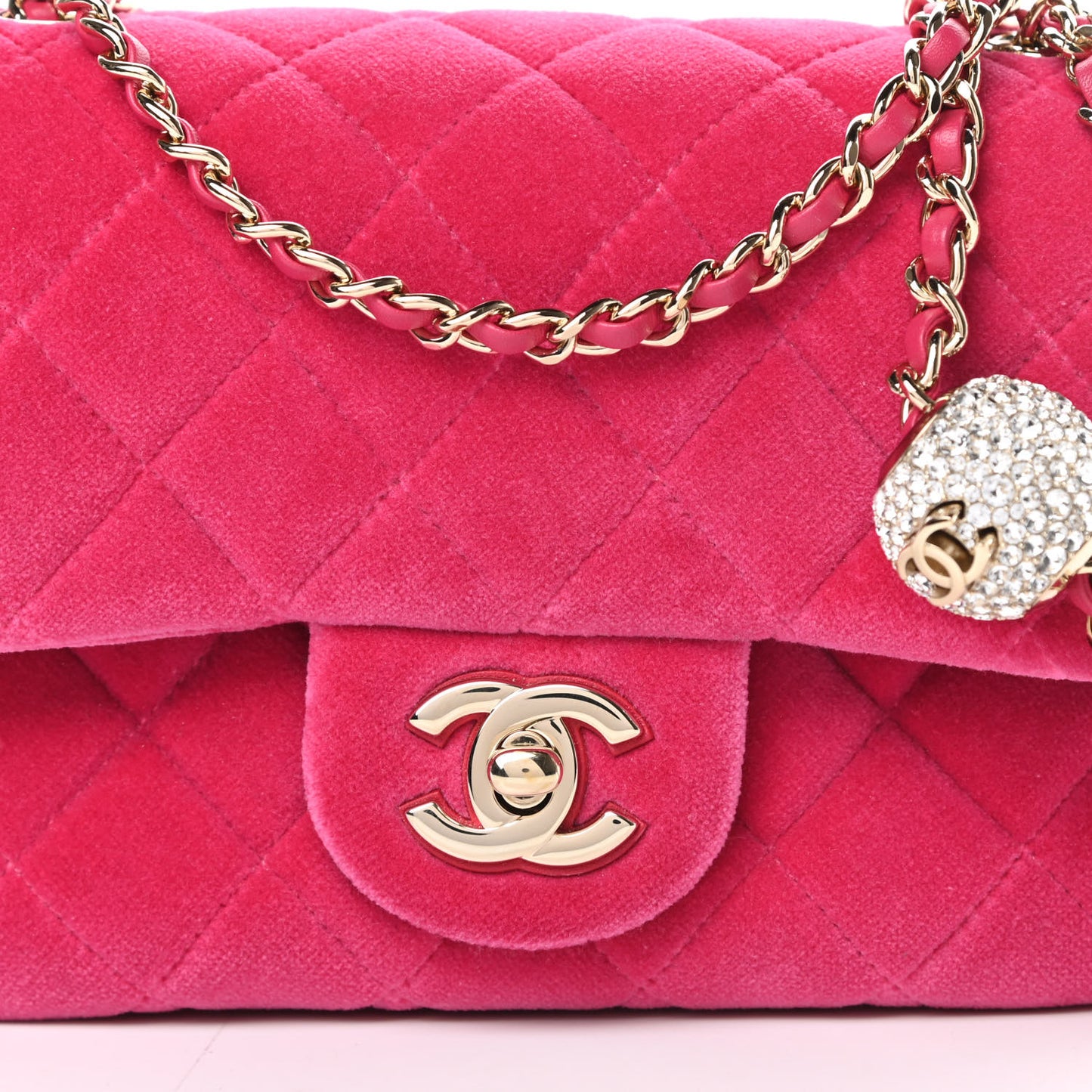 Velvet Quilted Mini Square Pearl Crush Flap Fuchsia