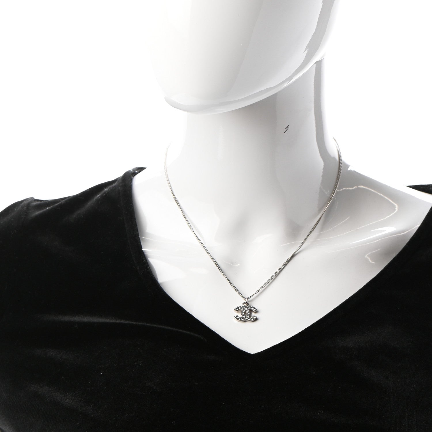 Chanel Crystal Timeless CC Necklace Silver 2 of 5