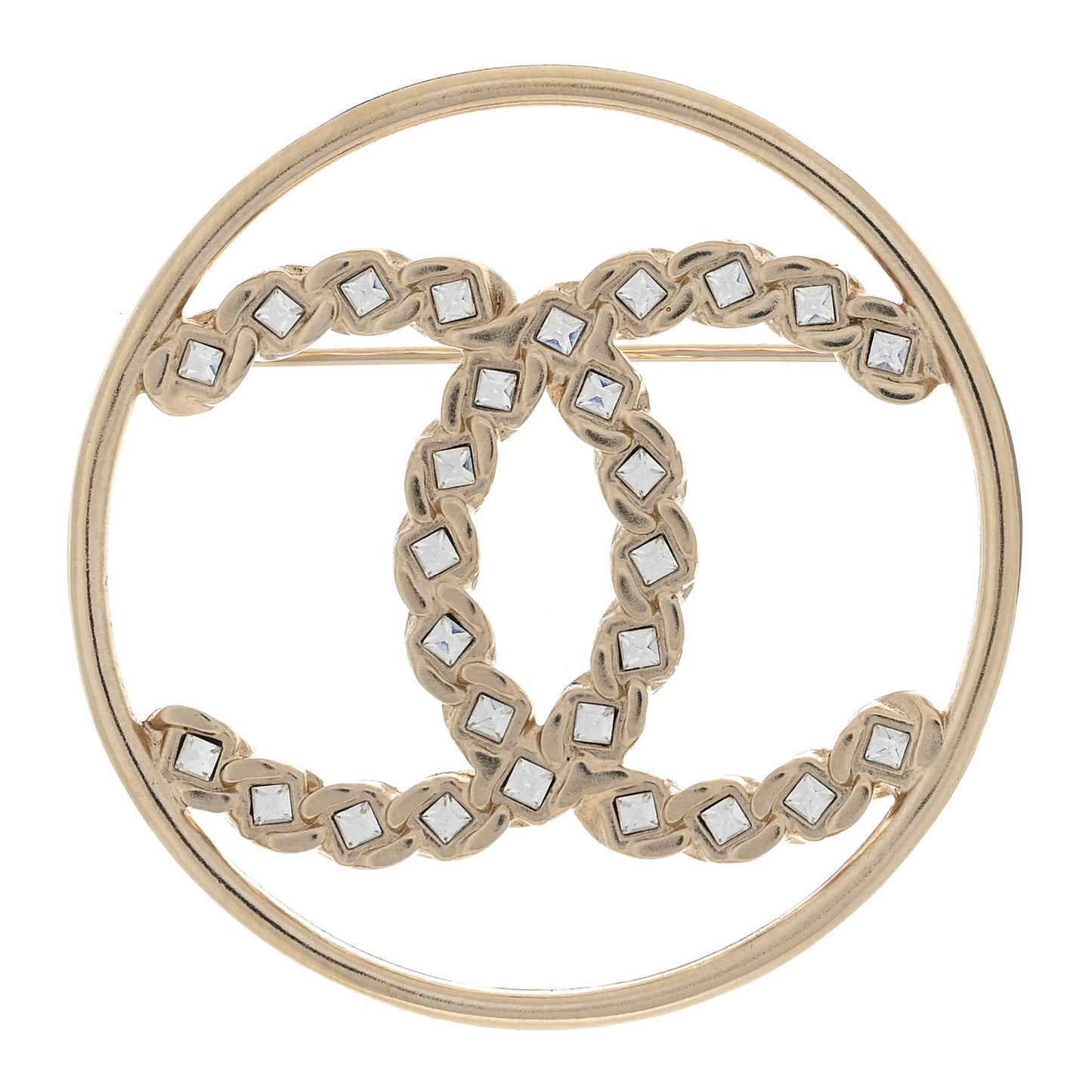 Crystal Round CC Brooch Gold