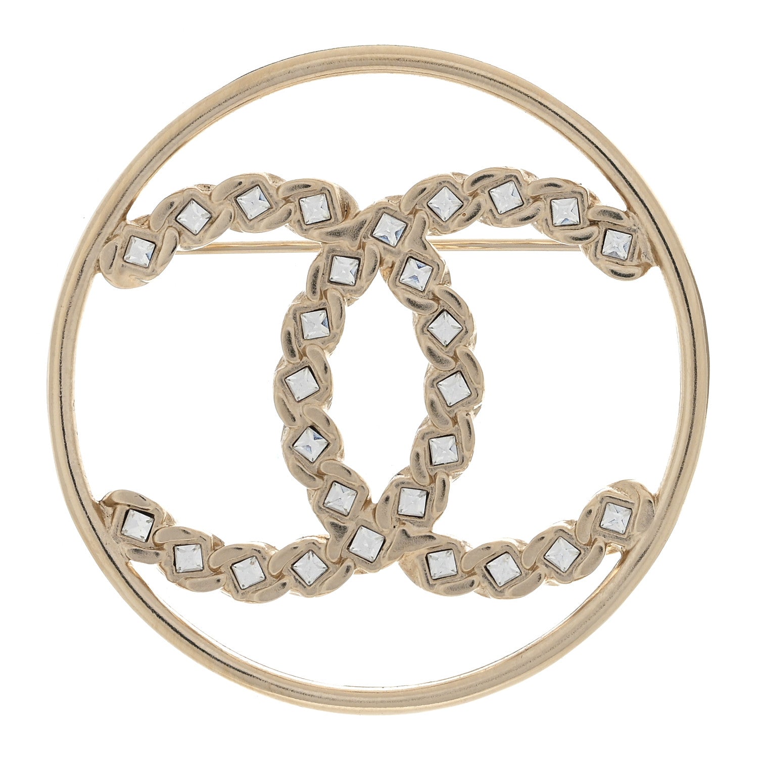 Chanel Crystal Round CC Brooch Gold 1 of 3