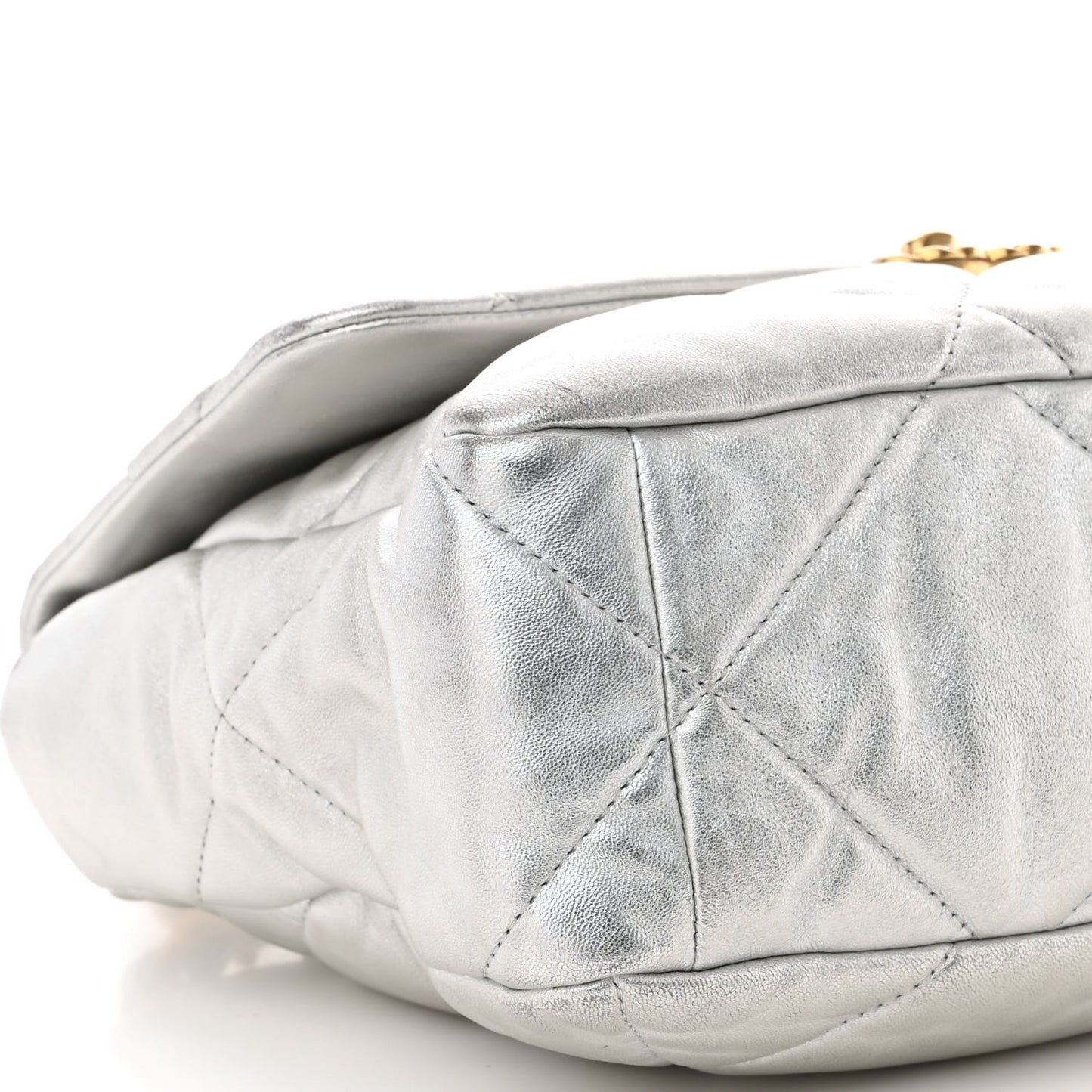 Metallic Lambskin Quilted Large Chanel 19 Flap Silver