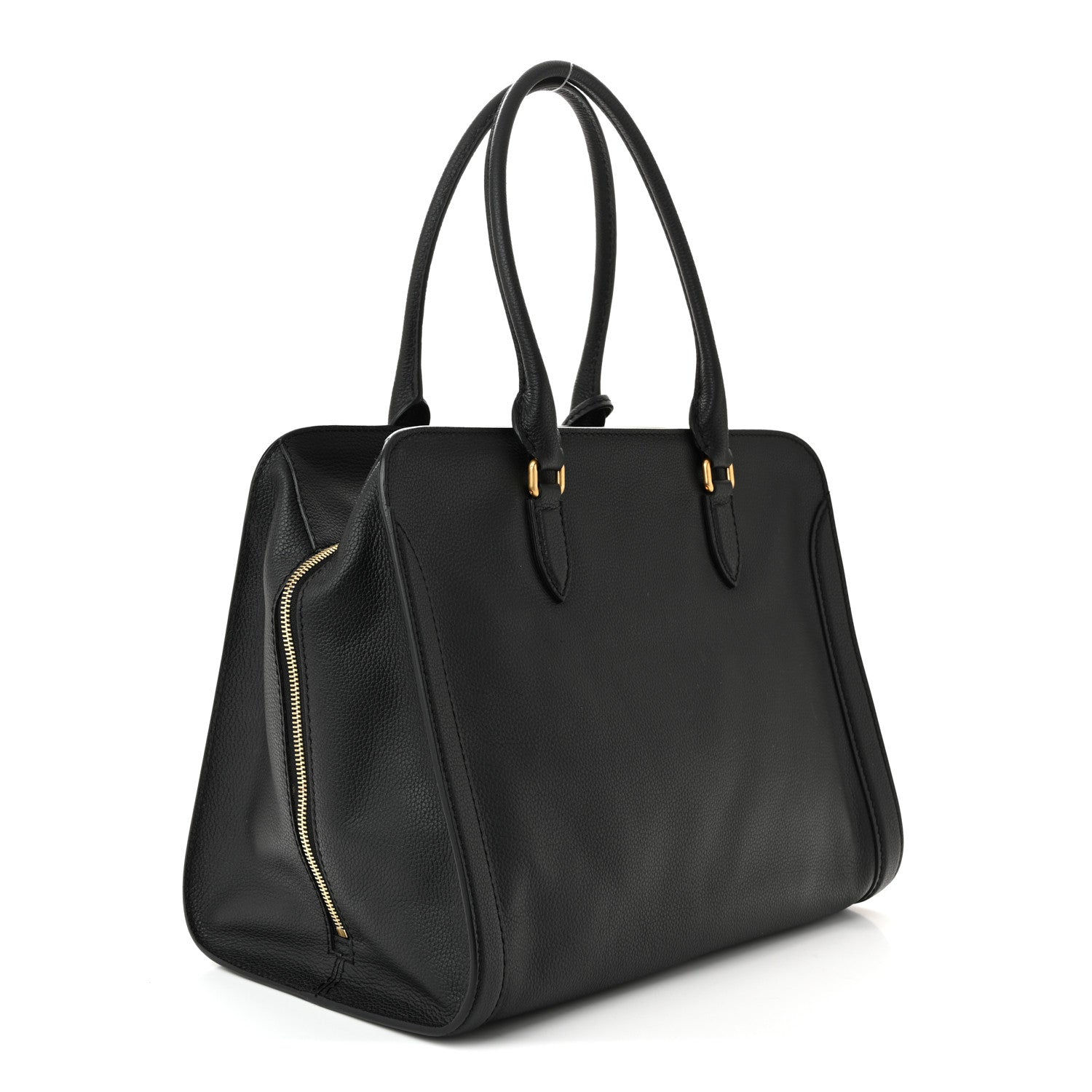 Alexander McQueen Pebbled Calfskin Large Skull Padlock Zip Around Tote Black 3 of 10