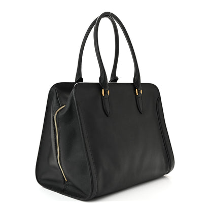 Alexander McQueen Pebbled Calfskin Large Skull Padlock Zip Around Tote Black 3 of 10