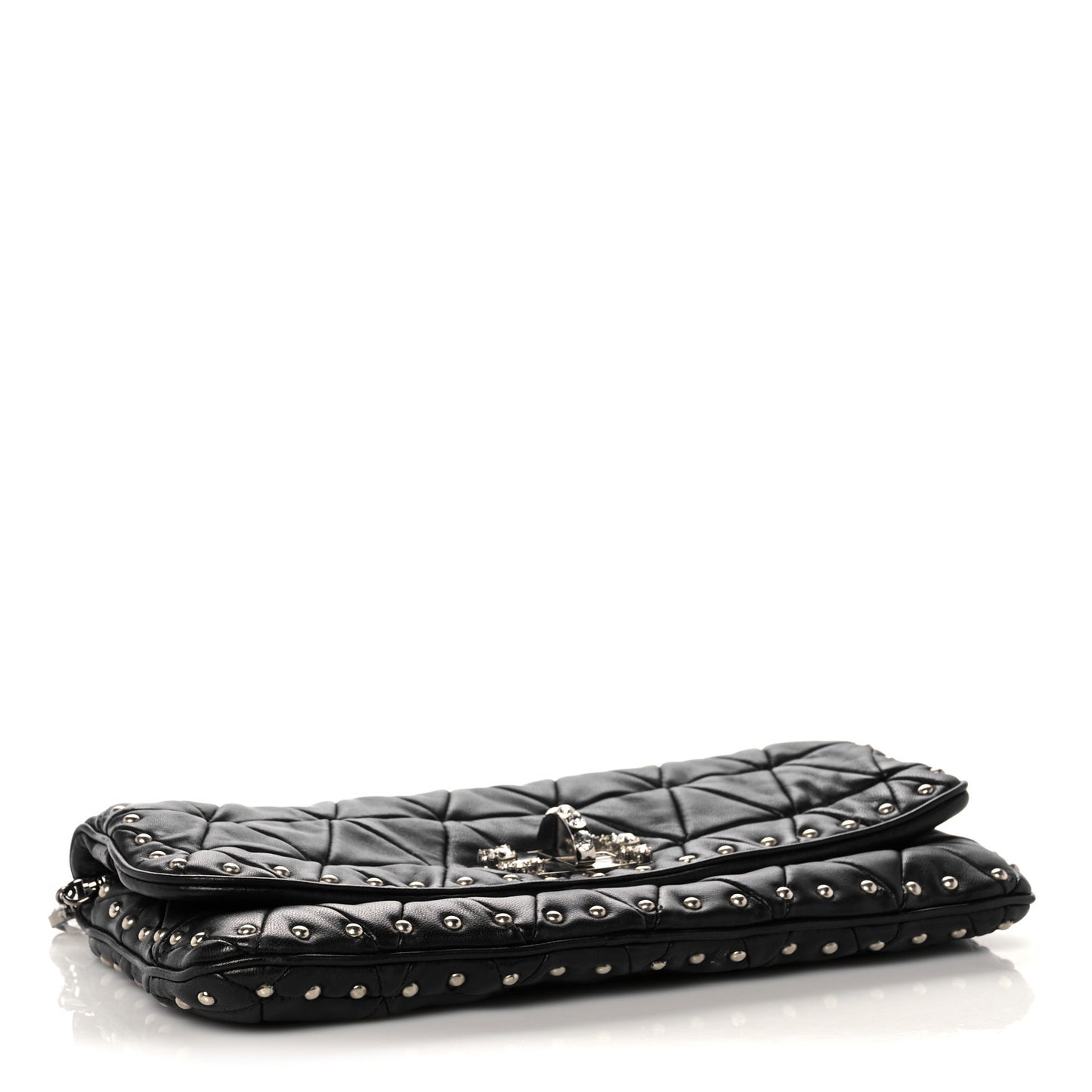 Nappa Quilted Crystal Studded Flap Clutch Black