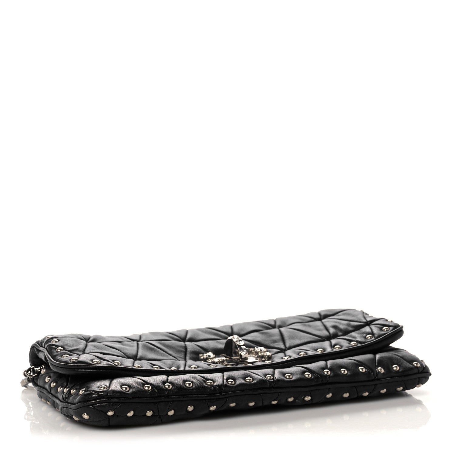 Miu Miu Nappa Quilted Crystal Studded Flap Clutch Black 3 of 11