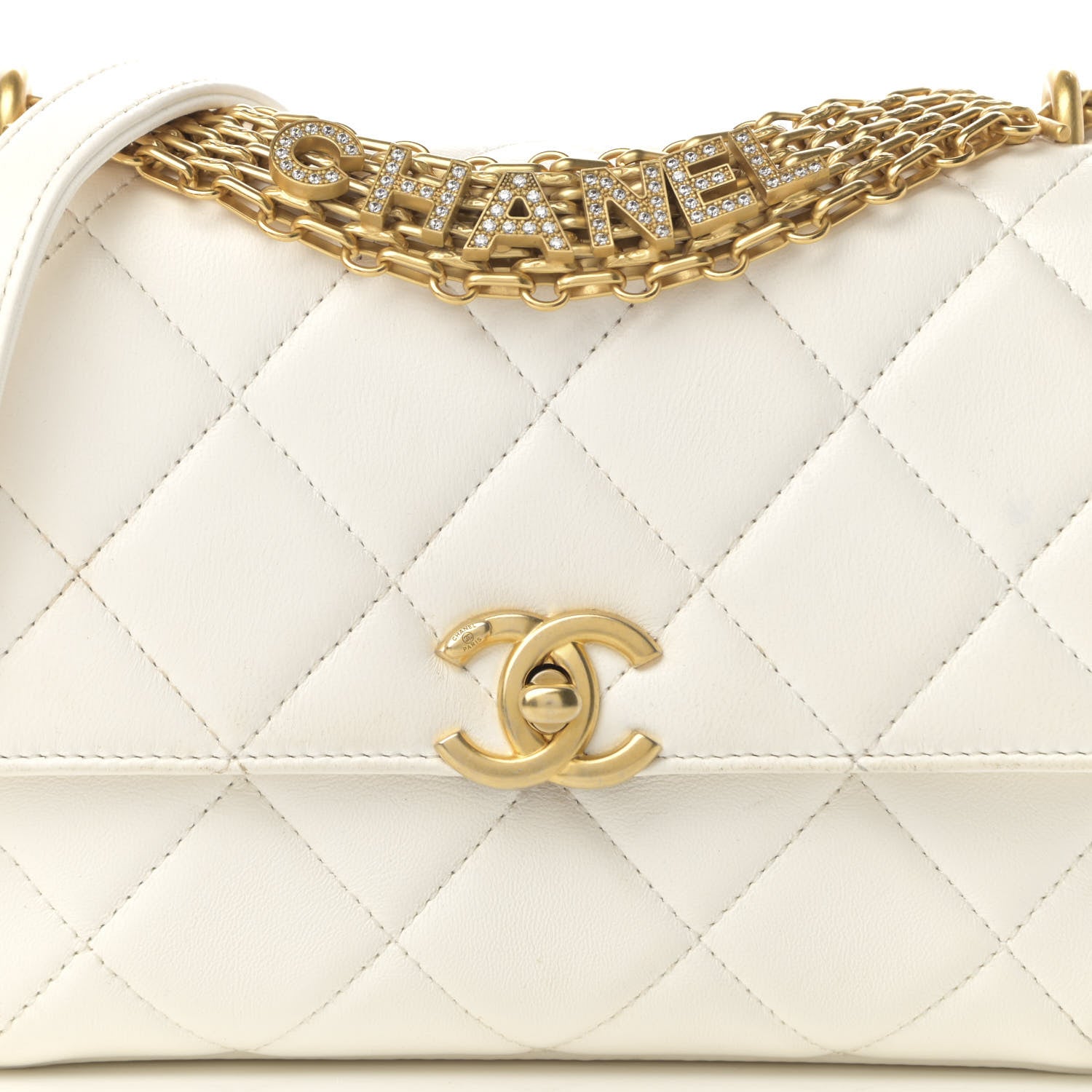 Chanel Lambskin Quilted Small CC Crystal Logo Chain Flap White 8 of 20
