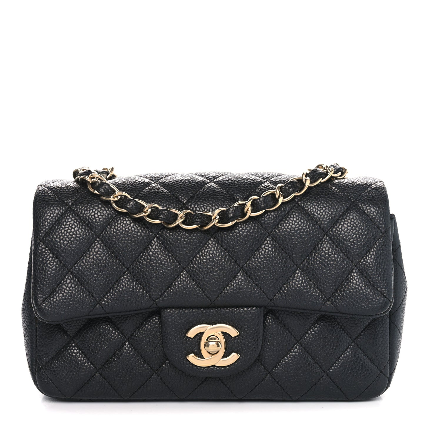 Iridescent Caviar Quilted Mini Rectangular Flap Charcoal