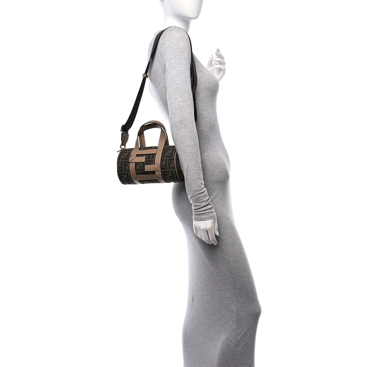 Fendi Recycled Fabric Jacquard Vitello Grace FF 1974 Mini O'Lock Bowling Bag Tobacco Moro Sand 2 of 11