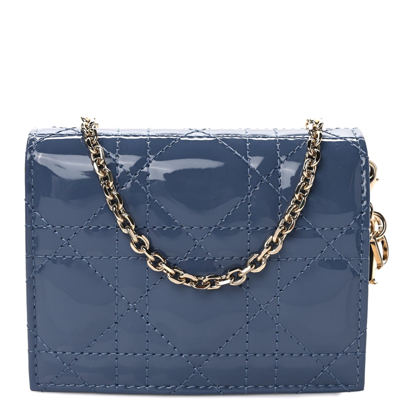 Patent Cannage Nano Lady Dior Chain Card Holder Cloud Blue
