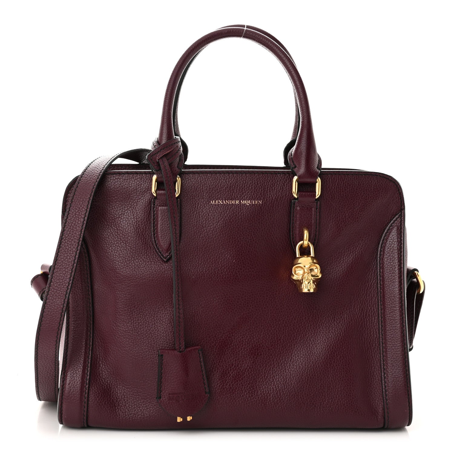 Alexander McQueen Pebbled Calfskin Small Skull Padlock Zip Around Tote Burgundy 1 of 13