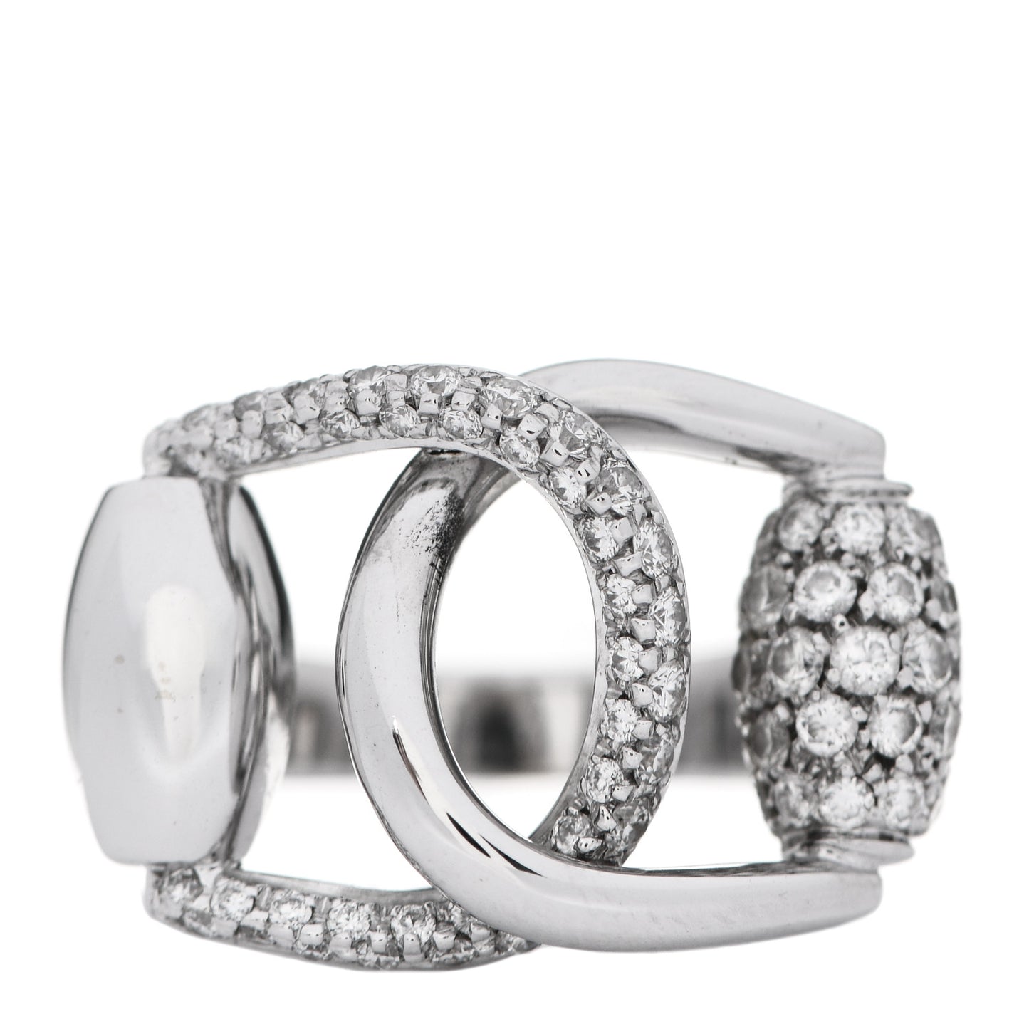 18K White Gold Diamond Double Horsebit Ring 53 6.25
