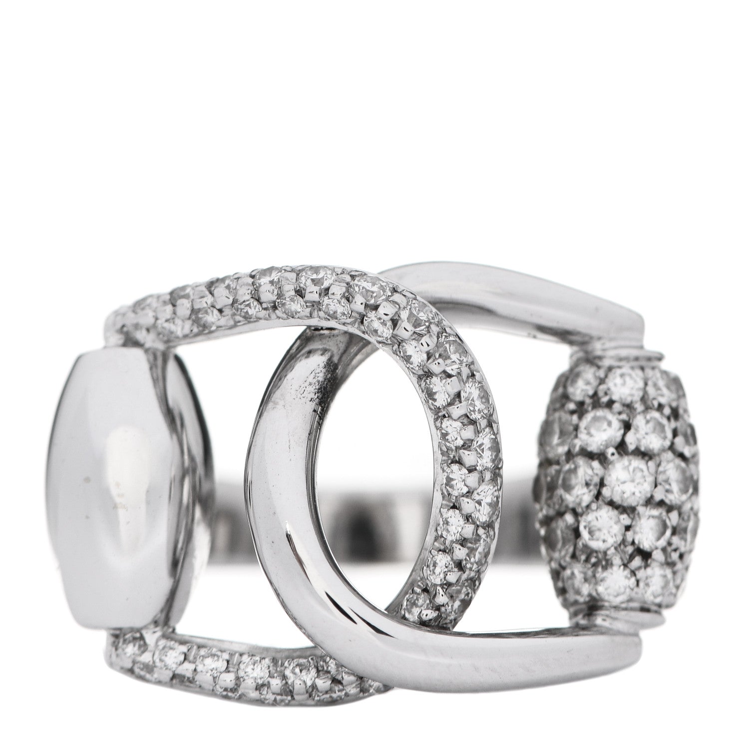Gucci 18K White Gold Diamond Double Horsebit Ring 53 6.25 1 of 5