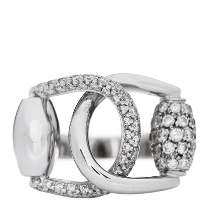 Gucci 18K White Gold Diamond Double Horsebit Ring 53 6.25 1 of 5