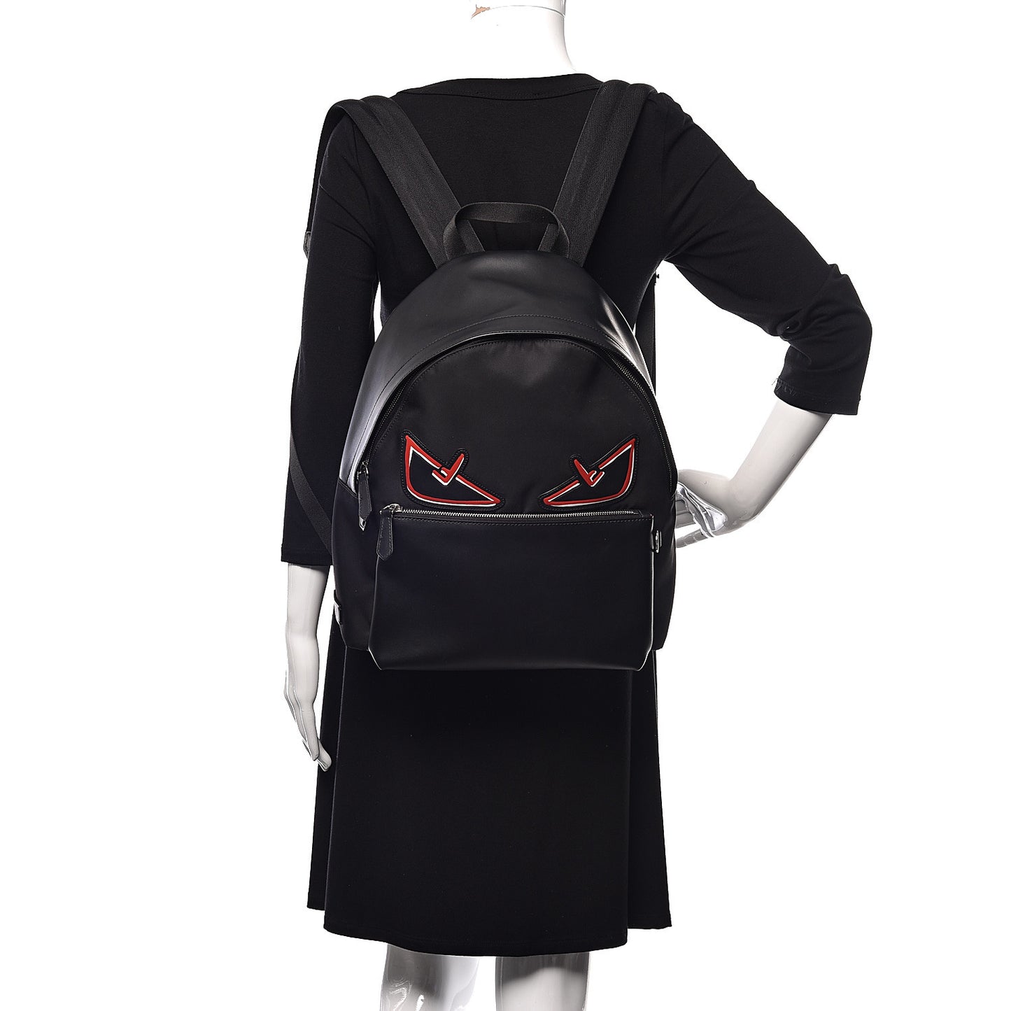 Nylon Calfskin Bad Bug Pouch Pocket Backpack Black Rosso