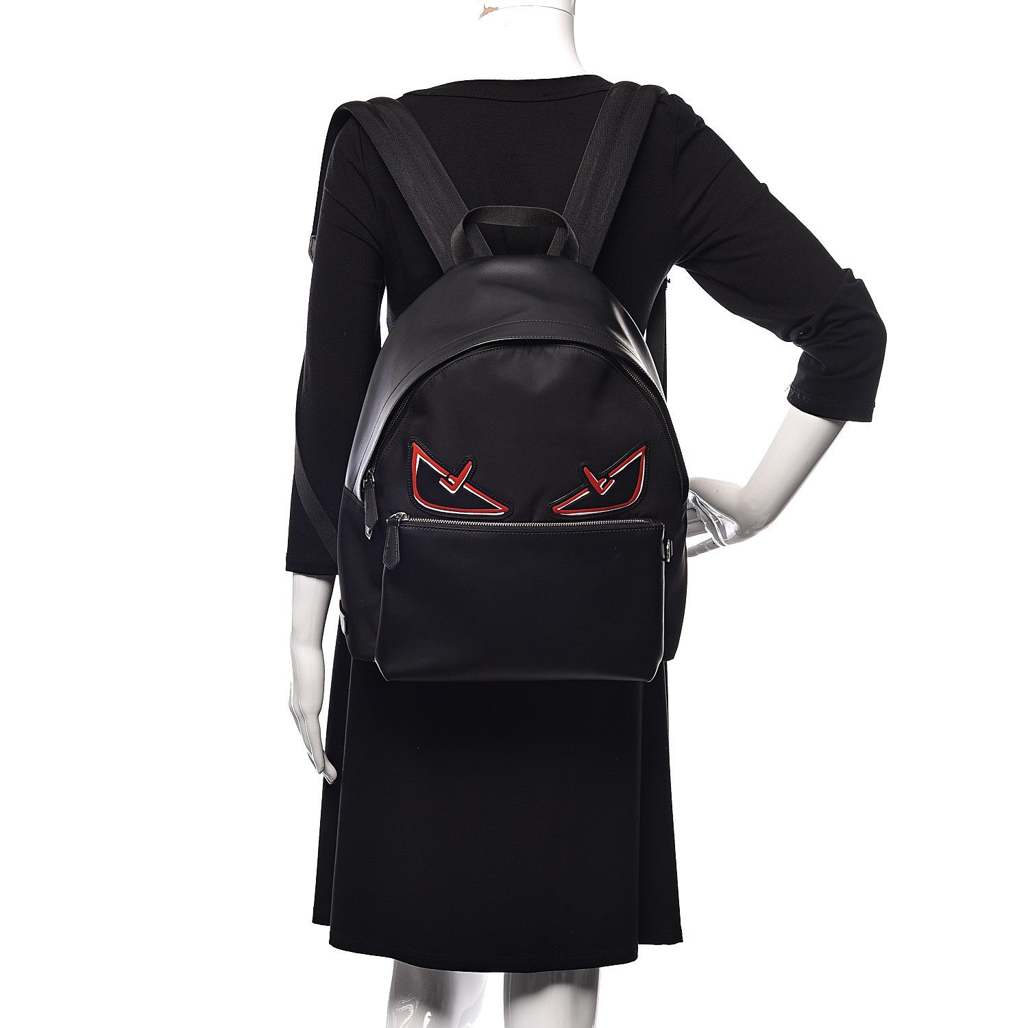 Fendi Nylon Calfskin Bad Bug Pouch Pocket Backpack Black Rosso 2 of 11
